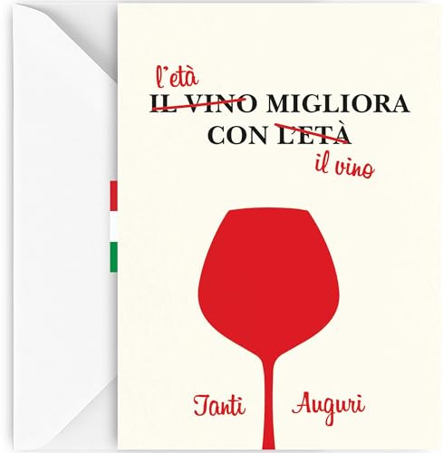 EchoPrints Biglietto Auguri Donna Uomo 30 40 50 Anni Porta Soldi con Busta - Biglietti Auguri Compleanno Divertente (Vino ed Età)
