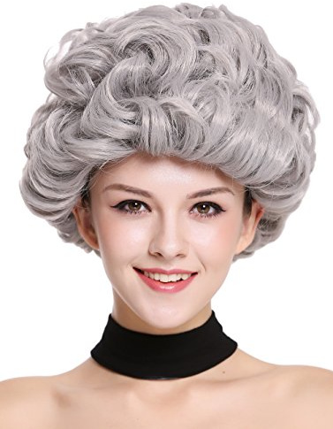 WIG ME UP - 91097-ZA68E Perücke Damen Karneval Fasching Grau Locken kurz Oma Großmutter ältere Dame