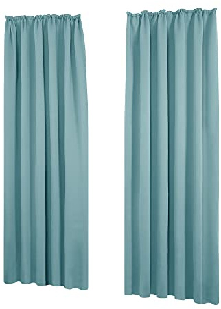 Deconovo Tende Oscuranti Termiche con Nastro a Matita – 2 Stili di Montaggio, Set di 2 Tende Moderne Isolanti per Camera da Letto e Soggiorno, 140x260 CM, Blu Cielo