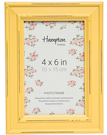 Hampton Frames | Cadre photo en bois, 10 x 15 cm, jaune vieilli, verre | Dos rabattable, clips pivotants, suspension murale | Convient pour photo paysage ou portrait