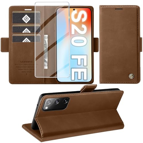 Giyer Handyhülle für Samsung Galaxy S20 FE Hülle mit Schutzfolie, Standfunktion Kartenfach Wallet Premium Leder Schutzhülle S20 FE 4G/5G Flip Case Cover Stoßfeste Klapphülle (Braun)