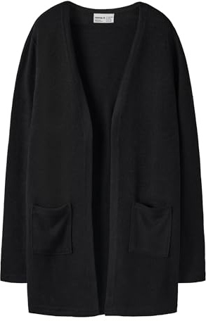 NAME IT Mädchen Nkfvicti Ls Knit Card L Noos Strickjacke, Schwarz, 146-152 EU