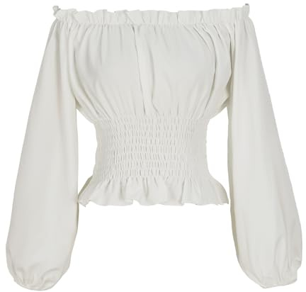 Womens Renaissance Shirt Peasant Blouse Off Shoulder Long Sleeve Top,Medieval Pirate Tops for Women（L,Z2724WH