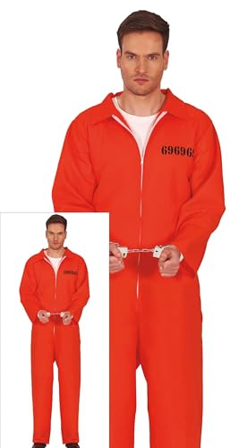 FIESTAS GUIRCA | Disfraz de Convicto (46-48/S) - Mono de Presidiario - Disfraz de Prisionero y Ladrón para Halloween, Carnaval y Fiestas - Ideal para Hombres - Naranja