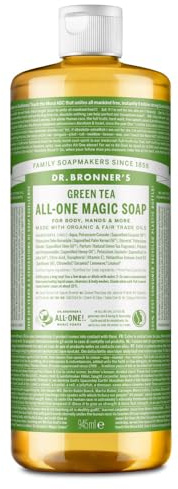 Dr. Bronners 18-IN-1 Naturseife | Organic Flüssigseife | Green Tea | Grüner Tee | Duschgel, Handseife, Shampoo und vieles mehr | Mit Bio Ölen | Fair Trade | 945 ml