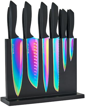 SipLip 15-Piece High Carbon Stainless Steel Kitchen Knife Set with Magnetic Holder - Includes Chef's, Bread, Serrated Steak Knives and Sharpener