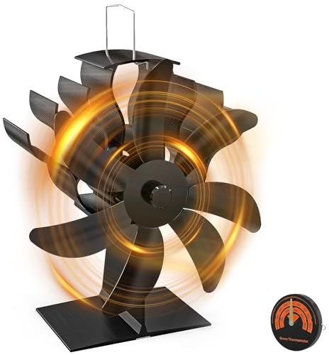 VEEAPE Stove Fan Log Burner Fan, 2023 Upgrade 7-Blades Silent Wood Burner Fans with Thermometer, Log Burner Accessories for Wood Log Burner Fireplace