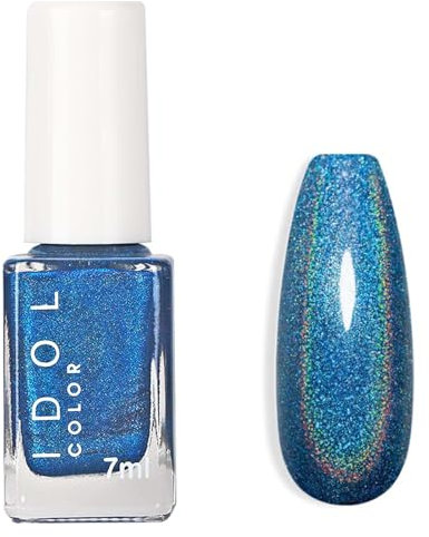 Nail Polish - Shimmer Holographic Nail Varnish - Blue Glitter Super Shine Laser Nail Polish - No Need UV Lamp Long Lasting Chip Resistant DIY Nail Gift For Women Girls