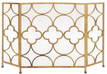 CLLBANT Kaminschirm Goldener Kamin Heimfeuerschutzgeländer Wohnzimmer Schmiedeeisen Eingebetteter Kaminrahmen Dekorativer Schirm Trennwand Funkenschutzabdeckung Funken