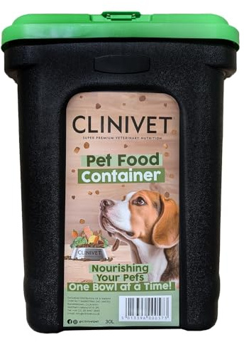 Clinivet 30L/15kg Airtight Pet Food Storage Container with Scoop and Flip-Top Lock – Perfect for Dog and Cat Food, Treats, and Supplies – Durable Plastic Bin for Long-Lasting Freshness