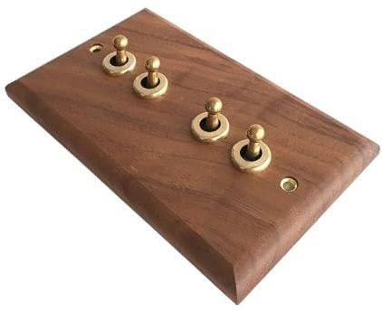 Interruptor de palanca de pared, Panel de interruptor de madera maciza de nogal negro, interruptor de palanca de luz de control doble individual de 2 vías for el hogar, interruptor de pared inteligent