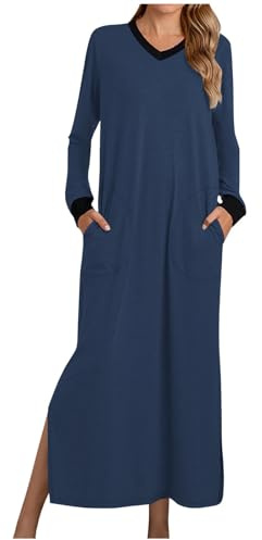 Generico Camicia da Notte Donna Cotone Manica Lunga Pigiama Invernale Elegante Camicie da Notte Lungo Morbida e Leggera Vestito da Notte Abbigliamentoda Casa Casual