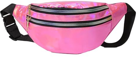 Bauchtasche Gürteltasche Damen, Verstellbarer Gurt Hüfttasche,Sport Wasserdicht Hüfttasche,Holographische Fanny Pack mit Taschen für Damen Outdoor Wandern Reisen Party Festiva (Rosa)