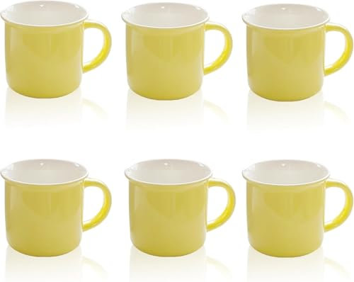 Nexvoro 14 Ounce (420ml) Porcelain Coffee Mugs, Set of 6 Mugs for Coffee, Tea, Milk, Cocoa, Light Yellow