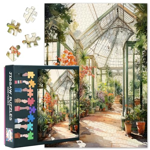 Puzzle de 1000 pièces - Motif haut de gamme - Floraison luxuriante et diversité végétale en serre botanique - Impression d'art pour adultes et adolescents - Puzzle en papier de qualité supérieure - 70