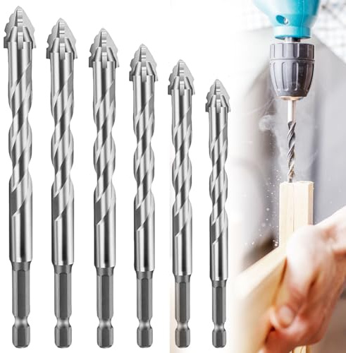 Toumdafine Tile Drill Bit, 6-Piece Four-Cut Sawtooth Eccentric Drill Bit, 4/5/6/8/10/12 Mm With 4 Cutting Edges For Concrete, Ceramics, Wood, Metal, Drilling