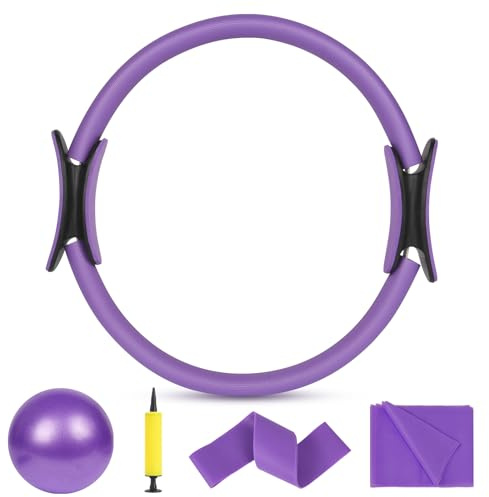 AOOSA Kit Pilates, 15''/38 cm Cerchio Pilates Ring con Due Manici Imbottiti, 4/6 Pezzi Set di Anelli per Pilates Perfetto para Yoga, entrenamiento Basica, tonificazione Cosce Addominali, Gambe