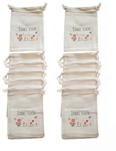 12 Stück Baumwollsäckchen Stoffbeutel mit Kordelzug, Handgemachtes Kleinen Stoffbeutel, Geschenkbeutel, Hochzeit Party, Geburtstagsparty, Feiertag, Einschulung, Abschluss für Danke (Weiß, 10x15cm)