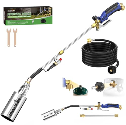 Propane Torch Weed Burner Kit,35.4 High Output Blow Torch with Long/Short Mode & 12.5FT Hose,Heavy Duty Flamethrower with Turbo Trigger for Weeding,Asphalt Melting,Ice Snow Melting,Campfire Starting