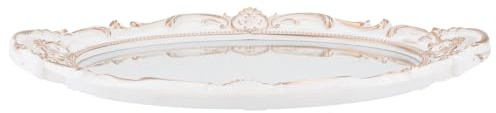 VICASKY Plateau Miroir Ovale Vintage Blanc, Plateau de Service Décoratif en Miroir pour Organisation Bijoux et Maquillage, Accessoire Photo Élégant pour Décoration Maison et Bureau,