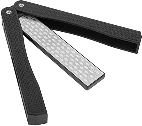 RASTKY Affilacoltelli Portatile a Doppia Faccia a Forma di Ventaglio con Manico Antiscivolo, Utensile da Cucina Resistente per Coltelli da Sopravvivenza, Grana 400/600, per Esterno e Domestico,
