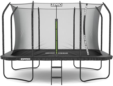 ZIPRO Trampolino Elastico da Esterno - Trampolino da Giardino Rettangolare con Rete di Sicurezza, Tappeto da Salto e Scaletta - Trampolino Familiare Portata 150 kg - JumpPro Quadro Ø 366/472 cm