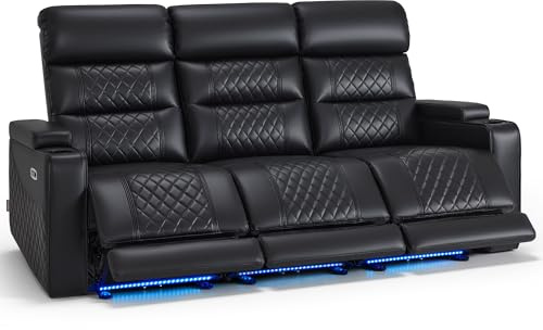MCombo M Poltrona da cinema, regolabile elettricamente, Zero-Gravity, poggiatesta regolabile, divano con funzione letto, cuscino di seduta in schiuma piena 35D 7705 (3 posti)