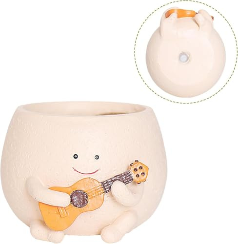 Fioriera con faccina sorridente con foro di drenaggio, graziose fioriere in resina per filo di perle, piante grasse uniche per chitarra dal vivo, per piante grasse da interni ed esterni, idee regalo