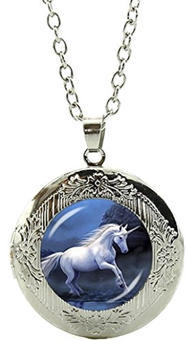 Merchandise for Fans Einhorn Amulett zum Öffnen - Halskette mit Anhänger aus Glas und Kette/Silberschmuck/Indianerschmuck