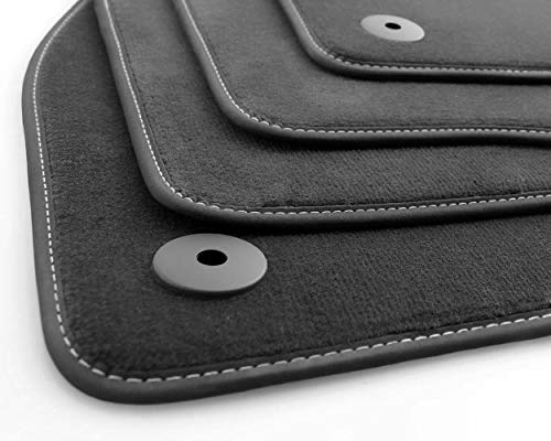kh Teile Fußmatten Corsa E Original Premium Qualität Velours Autoteppich 4-teilig schwarz, Weiße Ziernaht Nubuk