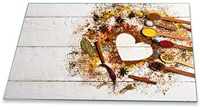 Herdabdeckplatte Abdeckung Ceranfeld Abdeckplatte Schneidebrett 1-Teilig 80x52 Gewürze Mehrfarbig Spritzschutz Glasplatte Ceranfeldabdeckung Schutz Herdschutz Sicherheitsglas Glasschneidebrett