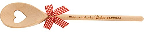 Spruchreif Kochlöffel aus Holz mit Gravur „Hier wird mit Liebe gekocht & Herz-Ausschnitt