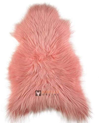 LAMMFELL Light Coral LANGWOLLIG 110 x 60 cm ECHTES ÖKO Island SCHAFFELL PINK ROSA GEFÄRBT