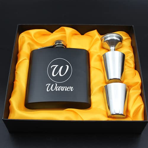Flasque à whisky personnalisable en acier inoxydable gravé au laser 177 ml avec entonnoir 2 tasses Gravure gratuite pour témoin marié, témoin, mariage, anniversaire, fête des pères Noir 2