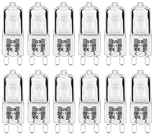 Haraqi 12 Stück G9 Halogenlampen, 230V 42W 530lm G9 Glühbirne, 2800K Warmweiß,Kapselglühlampen Dimmbar, Kein Flackern