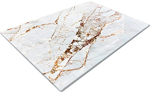 Glass Chopping Board 50 x 40 | Kitchen Worktop Protector | Multifunctional Cutting Board | Work Top Savers | Kitchen Accessories | Extra Large | Marble Effect White Gold