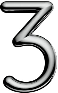 Ultion Sweet Chrome Door Number '3' | Self Adhering, No screws, No drilling, Matching numbers available, Matching Ultion Sweet door furniture available