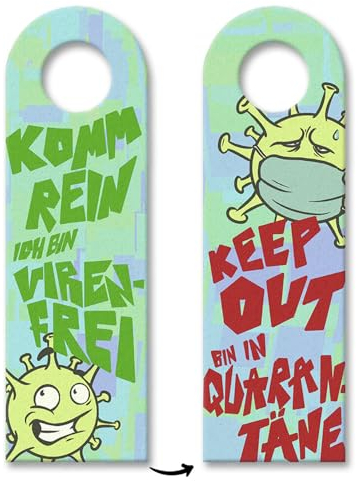 Türhänger 3er Set mit lustigem Design und Spruch - Virenfrei oder Quarantäne lustiges Türschild als Geschenk zur zeit der Pandemie oder auch als praktischer Hinweis im Fall einer