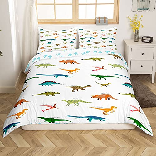 Homemissing Dinosaure Housse de Couette Mignon Coloré Dino Parure de Lit 220x240cm Dessin Animé Jungle Animaux Motif Parure Housse de Couette Décor de Chambre Faune Style Décor Léger Réversible
