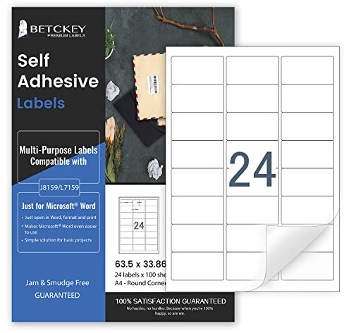 100 Blätter, 63mm x 33mm, Universal Etiketten Selbstklebend Bedruckbar, Sticker Mattes Papier, Aufkleber A4 Kompatibel mit Inkjet & Laser Drucker, 24 Etikett pro Blatt