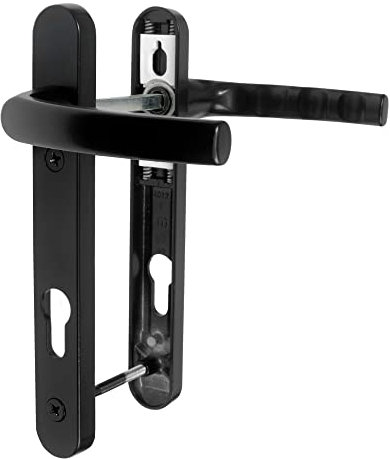 JCP uPVC Door Handle Pair, 122mm Screw Centres, 92 mm PZ Sprung Set, 220mm X 30mm Backplate, Black