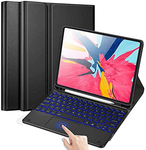 QYiiD Funda Teclado con Touchpad para iPad Mini 6th Generation 8,3 Pulgadas 2021, Touchpad Inglés QWERTY Teclado Bluetooth Inalámbrico Retroiluminada Folio Case Cover con Portalápices, Negro