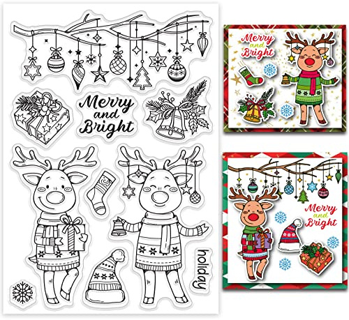 INFUNLY Weihnachtsthema Klare Stempel Frohe Weihnachten Winter Klare Stempel Elch Hirsch Geschenk Transparente Gummistempel Siegel Für Kartenherstellung DIY Scrapbooking Fotoalbum Dekorationen