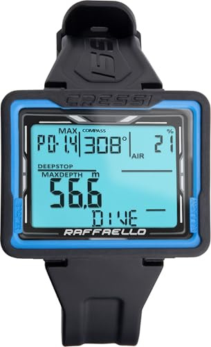 Cressi Raffaello Scuba Dive Wrist Computer - Black/Blue - Built-in Digital Compass - RGBM Algorithm Mixed Gas Planning - Black/Blue