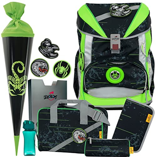 Scorpio - Skorpion Schlange - DerDieDas ErgoFlex Buttons Schulranzen-Set 7tlg. mit SCHULTÜTE - TRINKFLASCHE GRATIS DAZU
