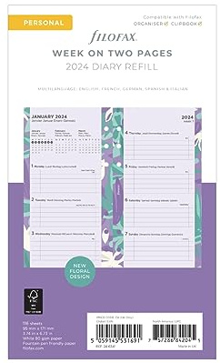 Filofax Persönliches illustriertes Blumen-Terminplaner 2024, Woche auf 2 Seiten