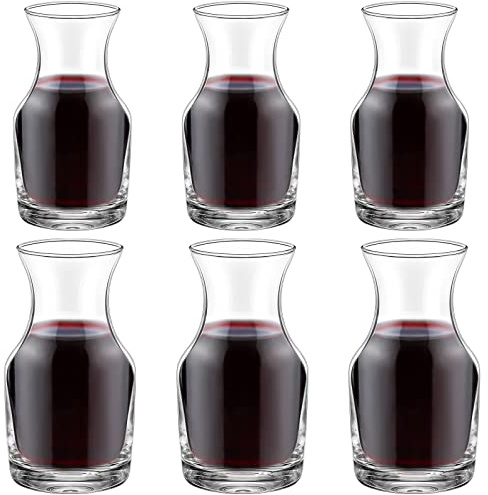 Irenare 6 Pack Mini Wine Carafe Single Serving Glass Wine Individual Small Carafe Decanter for Juice Water Dinner Parties Tastings Bars Restaurants, 6.5 oz, 7.7 oz