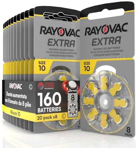 160 Batterie Per Apparecchi Acustici Rayovac Extra 10. Tecnologia Sound Fusion - 20 Blister da 8 Pile