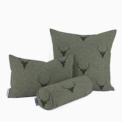 SCHÖNER LEBEN. Kissenhülle Jacquard Hirschkopf grün dunkelgrün, Größe:30x50cm (HxB)