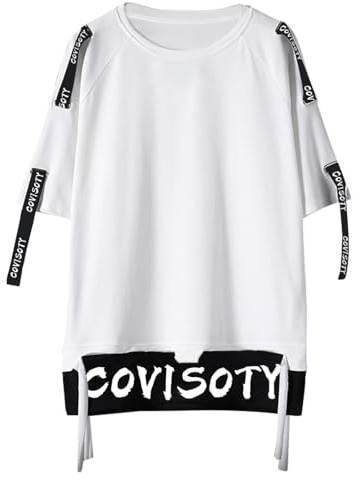 Covisoty T-Shirt Uomo Hip Hop Maglietta da Uomo Girocollo a Maniche Corte Cotone Casual Bianco M